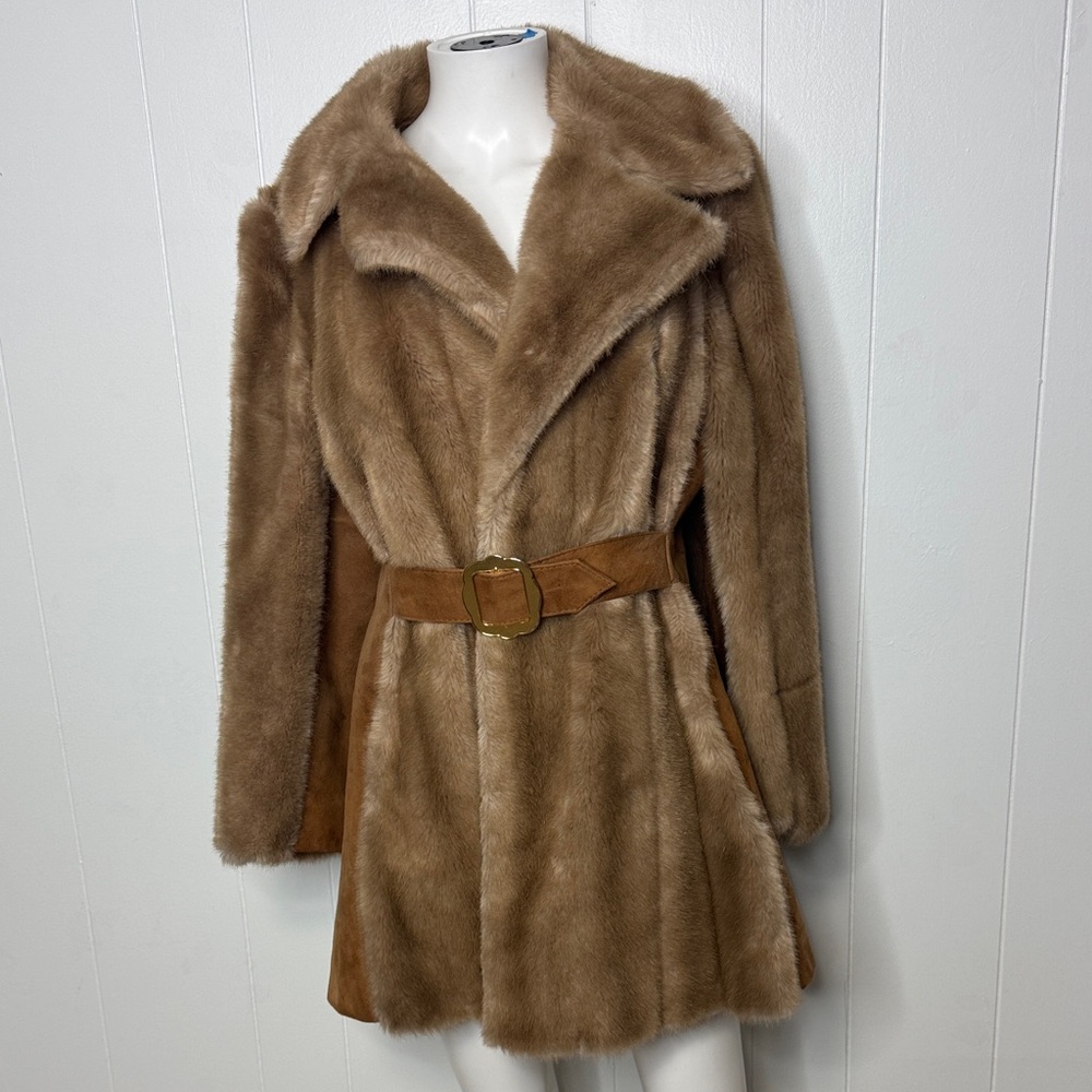 Vintage leather & faux fur coat jacket made in England approx S